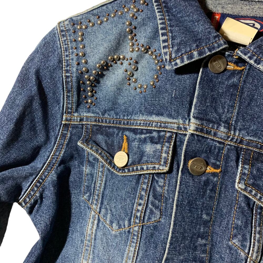 Vintage Bongo Denim Jean Jacket Stone Embellished Junior sz Med - Picture 3 of 11